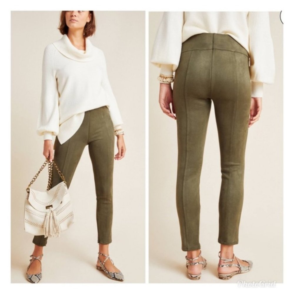 Anthropology - Ankle Cropped Pants Leggings Stretchy Suede